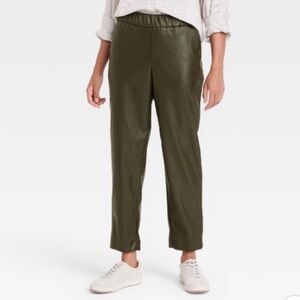 A New Day Target Faux Leather Pants Olive Green XS Pockets Elastic Waist Pull On